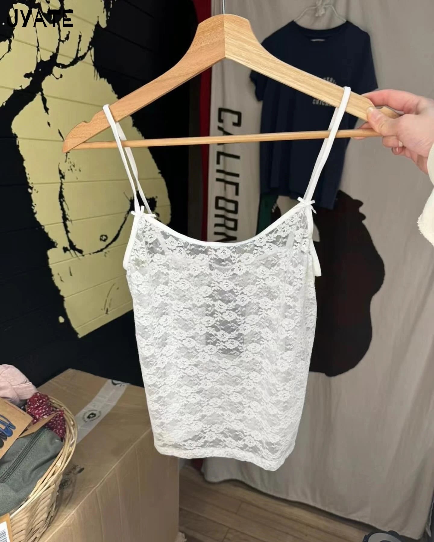 Harajuku Black Lace Sheer Slim Camisole Women Summer Streetwear Sexy Smock All-match Cropped Vests Vintage Sweet Chic Tank Tops