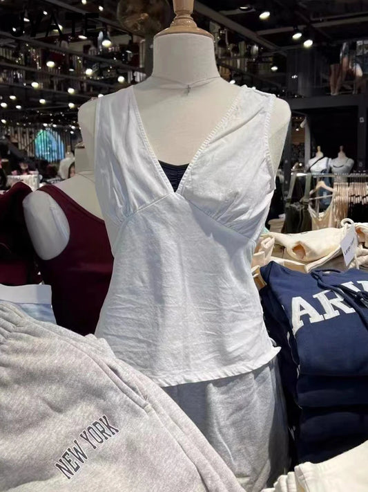 Simple Basic White V-neck Tank Tops Women 2024 New Cotton Streetwear Casual Slim Back Strap Vest Sweet Cute Vintage Camisole Y2K
