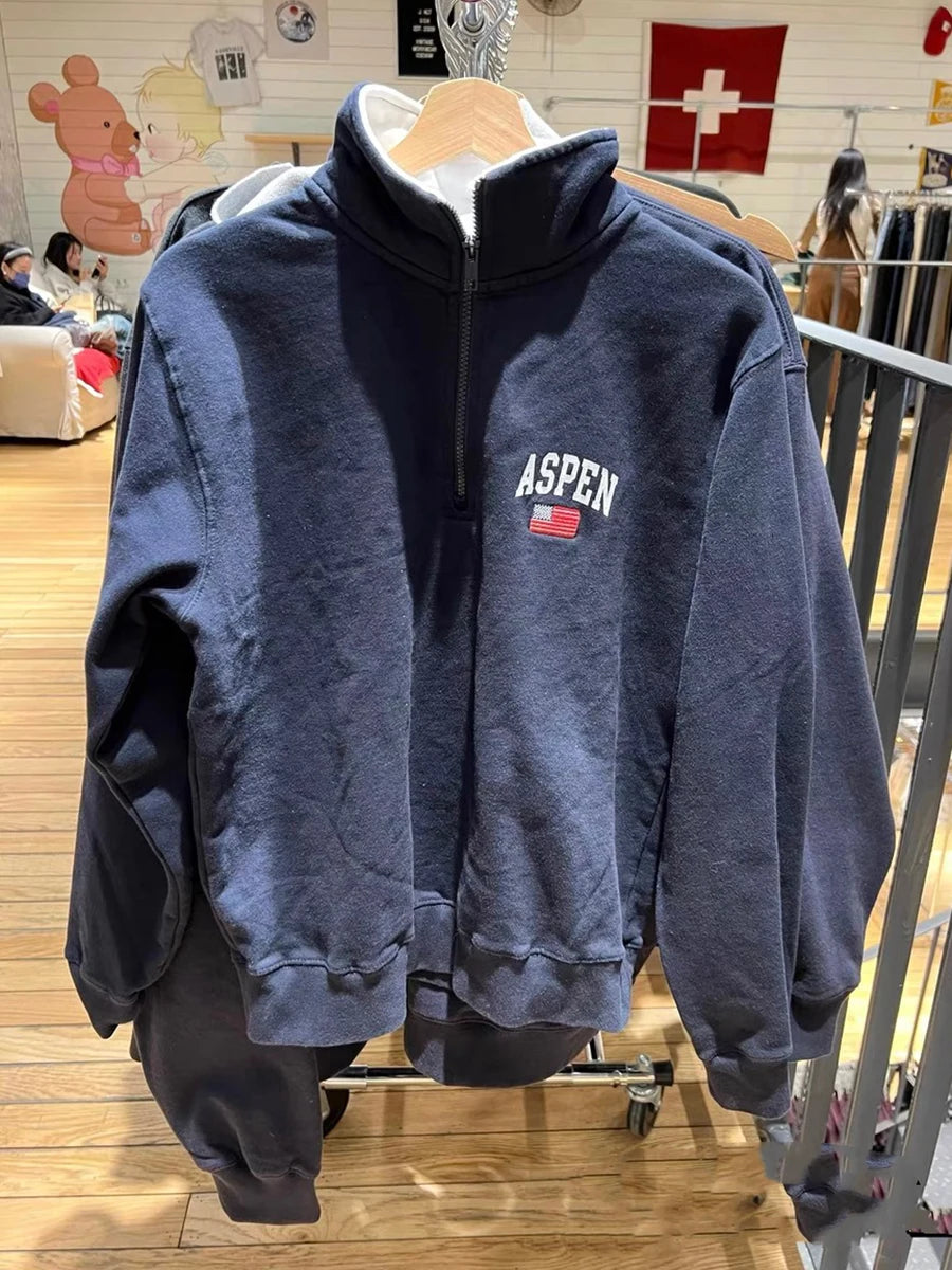 Simple Gray Waffle Half Zip-up Sweatshirts Women Autumn New Casual Cotton Long Sleeve Hoodies Streetwear Sweet Pullover Tops Y2K