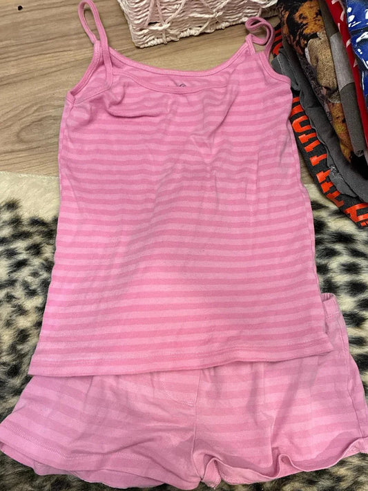 Pink Striped Vest Shorts Set Woman Slim Crop Top+Elastic Waist Short Pant Casual Cozy Sweet Cotton Home Pajama 2 Piece Sets