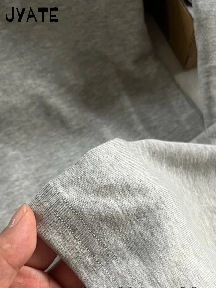 Simple Gray Bodycon Long Sleeve T-shirts Women Crew Neck Soft Cotton All-match Skinny Tee Shirt Vintage Basic Street T shirt Y2K
