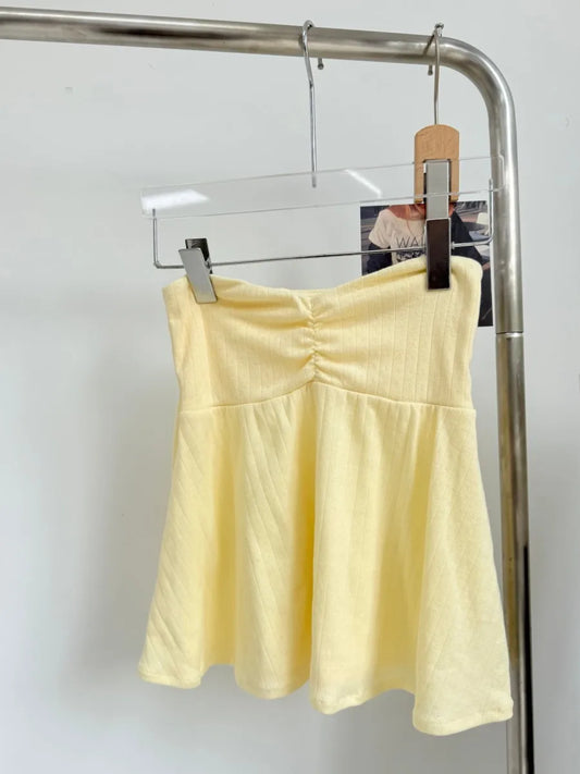 Butter Yellow Folds Tank Tops Woman Summer Casual Cotton Slim All-match Strapless Vest Cute Sweet Preppy Style Camisole Y2K New