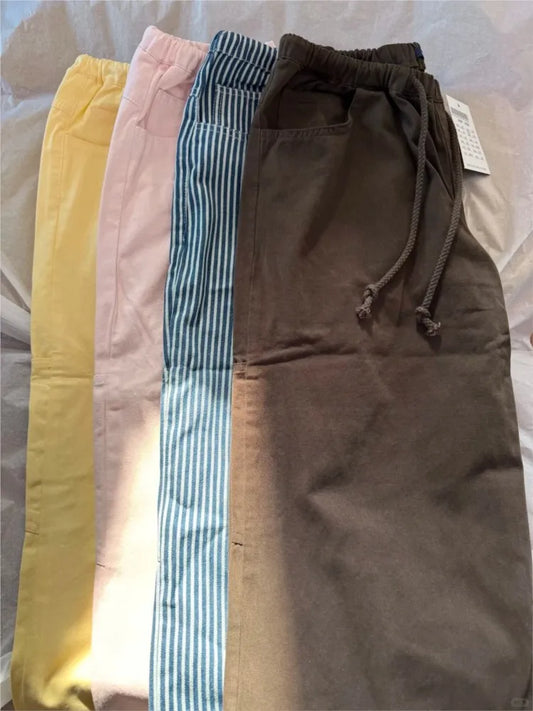 Brown Frankie Pockets Drawstring Pants Women Autumn Sexy Low Waist Straight Long Pant Baggy Vintage Loose Preppy Style Trousers