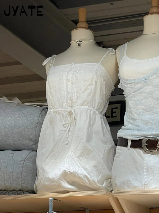 White Lace Trim A-line Dress Women Summer New Cotton Casual Preppy Style Short Vestidos Sweet Casual Preppy Style Mini Dresses