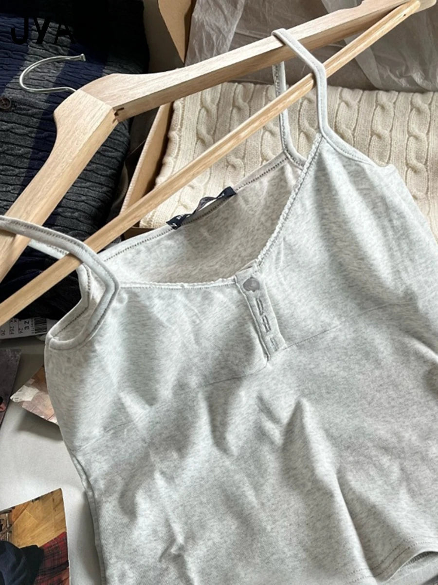 Simple Four Buttons V-neck Tank Tops Women Summer New Cotton Casual Slim Sexy Sleeveless Vests Vintage Sweet Basic Camisole Y2K