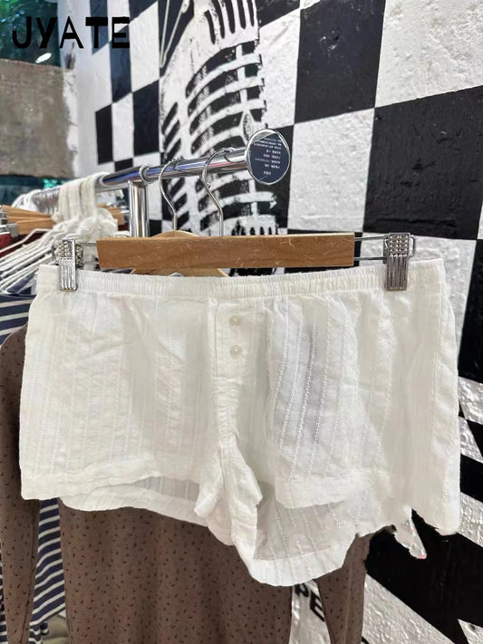 White Striped Cotton Pajama Shorts Women New Simple Casual Loose Elastic High Waist Short Pant Sweet Preppy Style Home Underwear