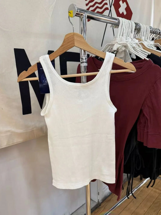 Solid Ribbed Slim Tank Tops Women Streetwear Simple Basic Cotton Buttons Sleeveless Top Female Casual Sweet All-match Y2k Vest