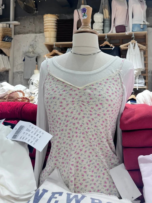 Pink Floral Eyelet Slim Tank Top Women Spring Lace Trim Sleeveless Cotton Crop Tops Casual Sweet Cute Preppy Style Y2K Camis New
