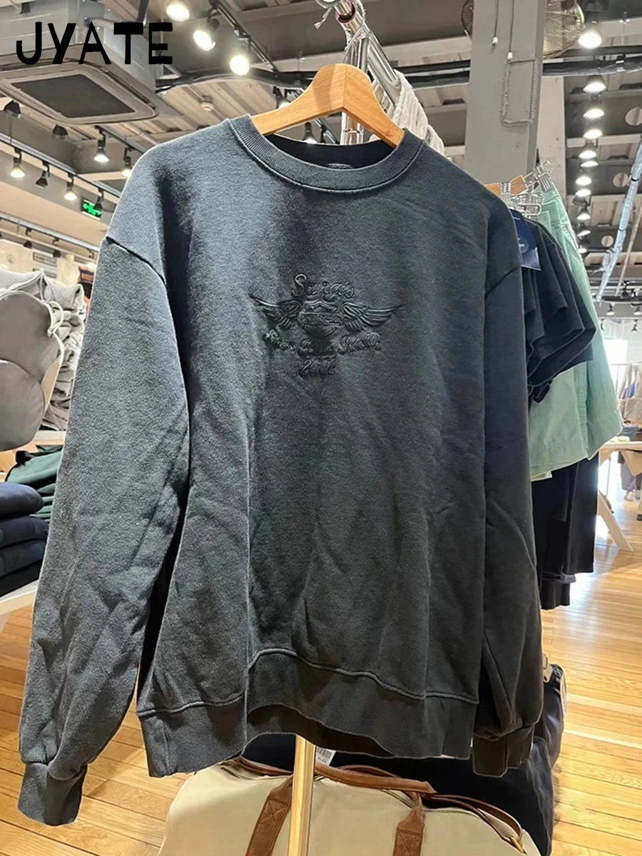 Letter Embroidery Sweatshirts Women Autumn New Casual O-neck Flag Long Sleeve Hoodies Vintage Harajuku Chic Pullover Top Y2K