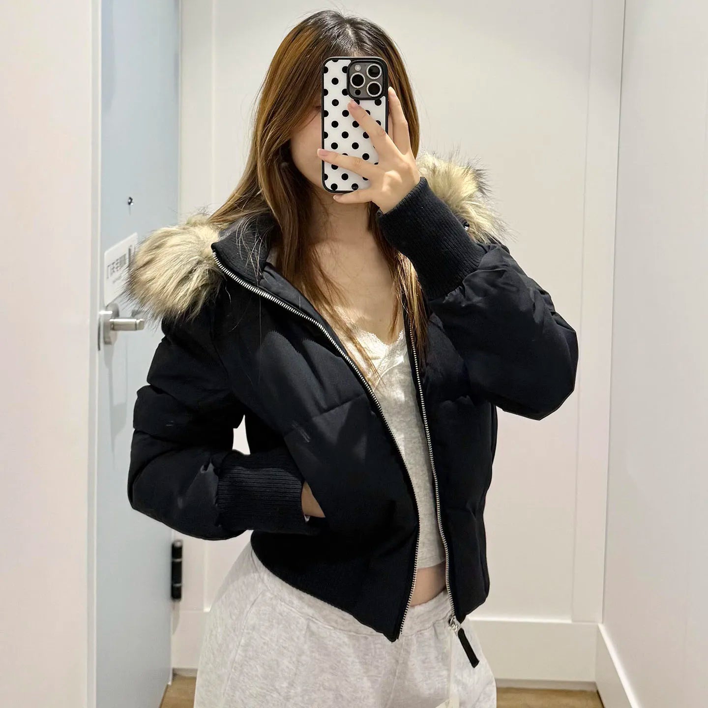 Pink Fur Collar Detachable Hooded Cotton Jacket for Women Winter Slim Fit Versatile Sweet American Warm Cotton Coat Y2K Tops New