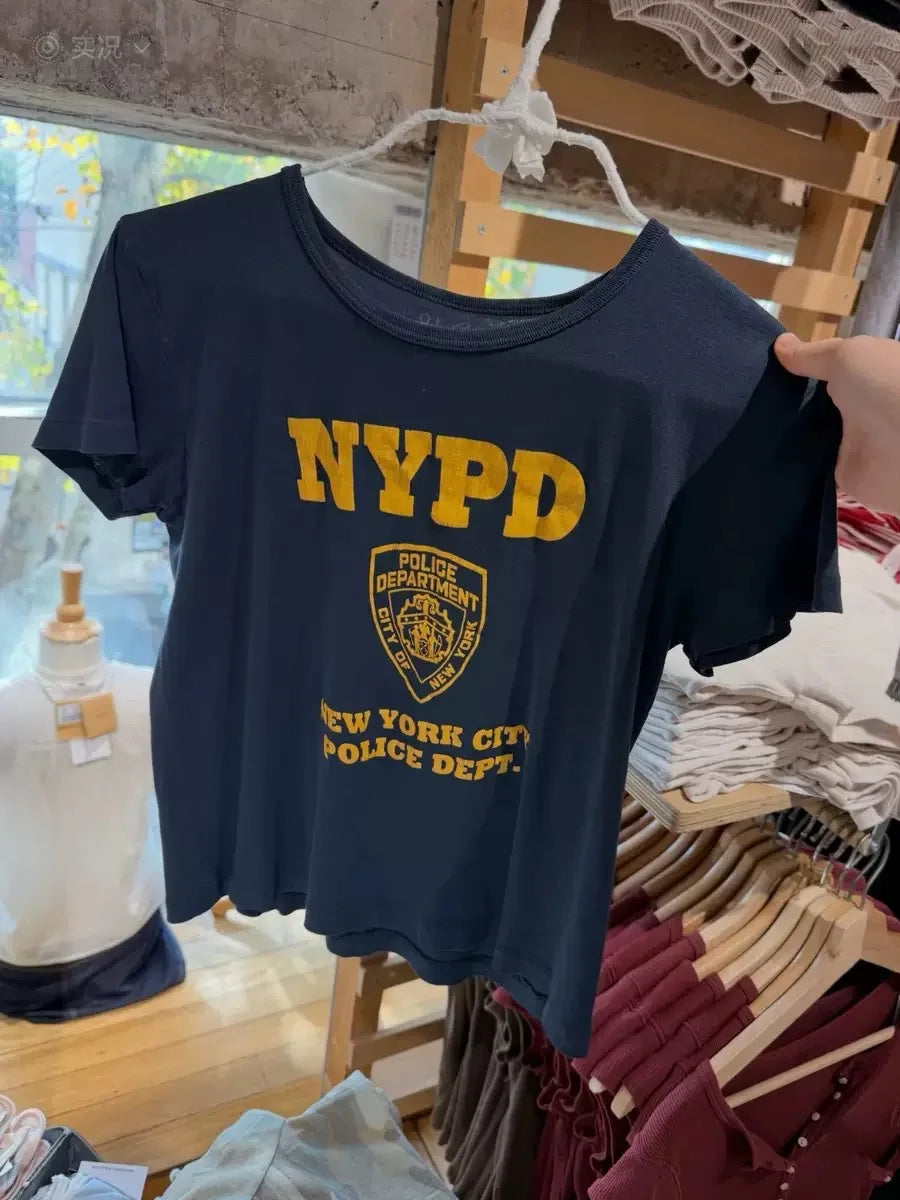 NYPD Print O-neck T-shirts Women Summer Casual Streetwear Cotton Slim Short Sleeve Tees Female Vintage Chic Preppy Style Tshirts