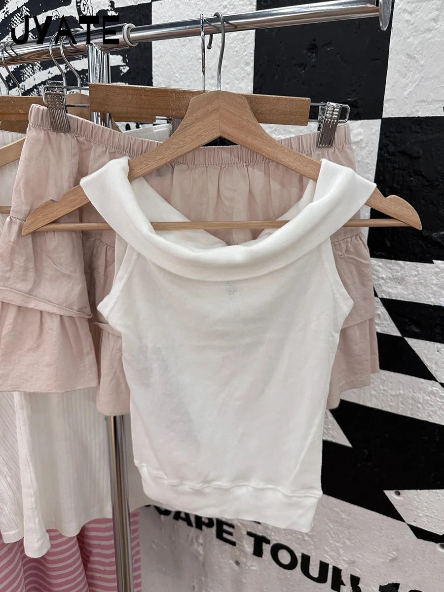 Black Strapless Cropped T-shirts Women Summer New Cotton Slash Neck Slim Tee Shirt Casual Sweet Street Preppy Style Crop Top Y2K