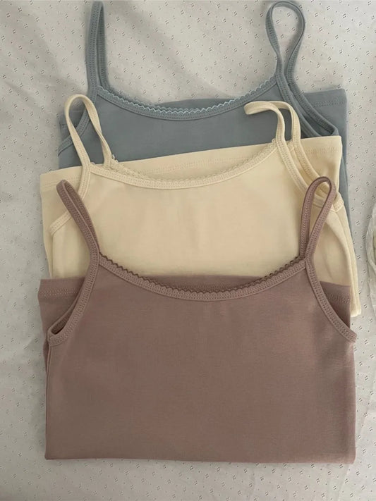 Basic Lace Trim Slim Tank Top Women Summer Casual Sleeveless Cotton Slim U collar Camisole Sweet Cute All-match Vest Tops Y2K