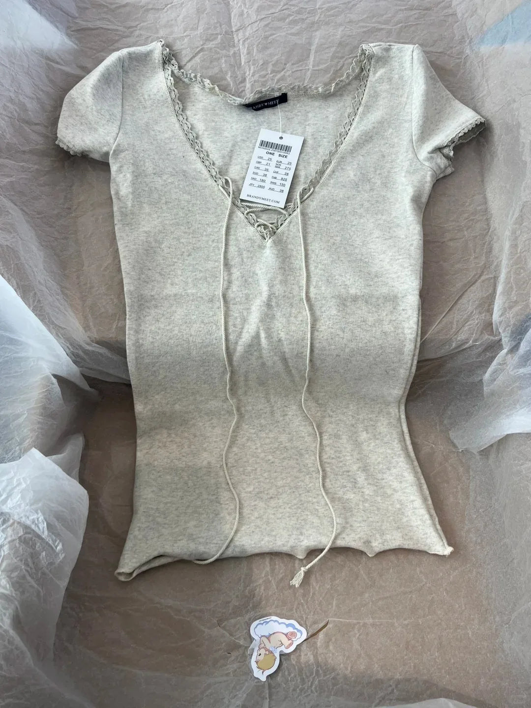 Lace Trim Slim T-shirts Women Summer Streetwear Cotton Lace-up V-neck Short Sleeve Tees Female Sweet Simple Chic Tshirts Y2K