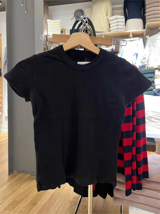 New Basic Black T-shirt Pants Sets Women O-neck Slim Tees+ Patchwork Yoga Sweatpants Solid Vintage Cotton Sport 2 Pieces Sets