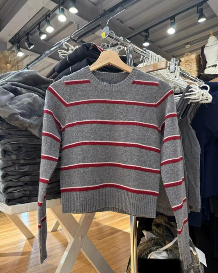 Striped Jacquard Sweaters Woman Spring Crew Neck Long Sleeve Cotton Jumper Female Casual Sweet Preppy Style Pullovers