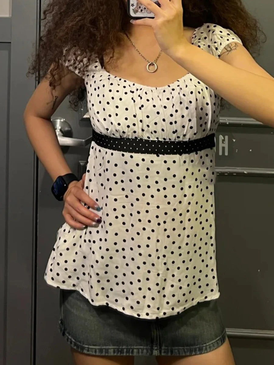 Blue Striped Folds Blouse Top Women New Casual Single Breasted Ruffle Sleeveless Tank Tops Vest Sweet Preppy Style Camisole Y2K
