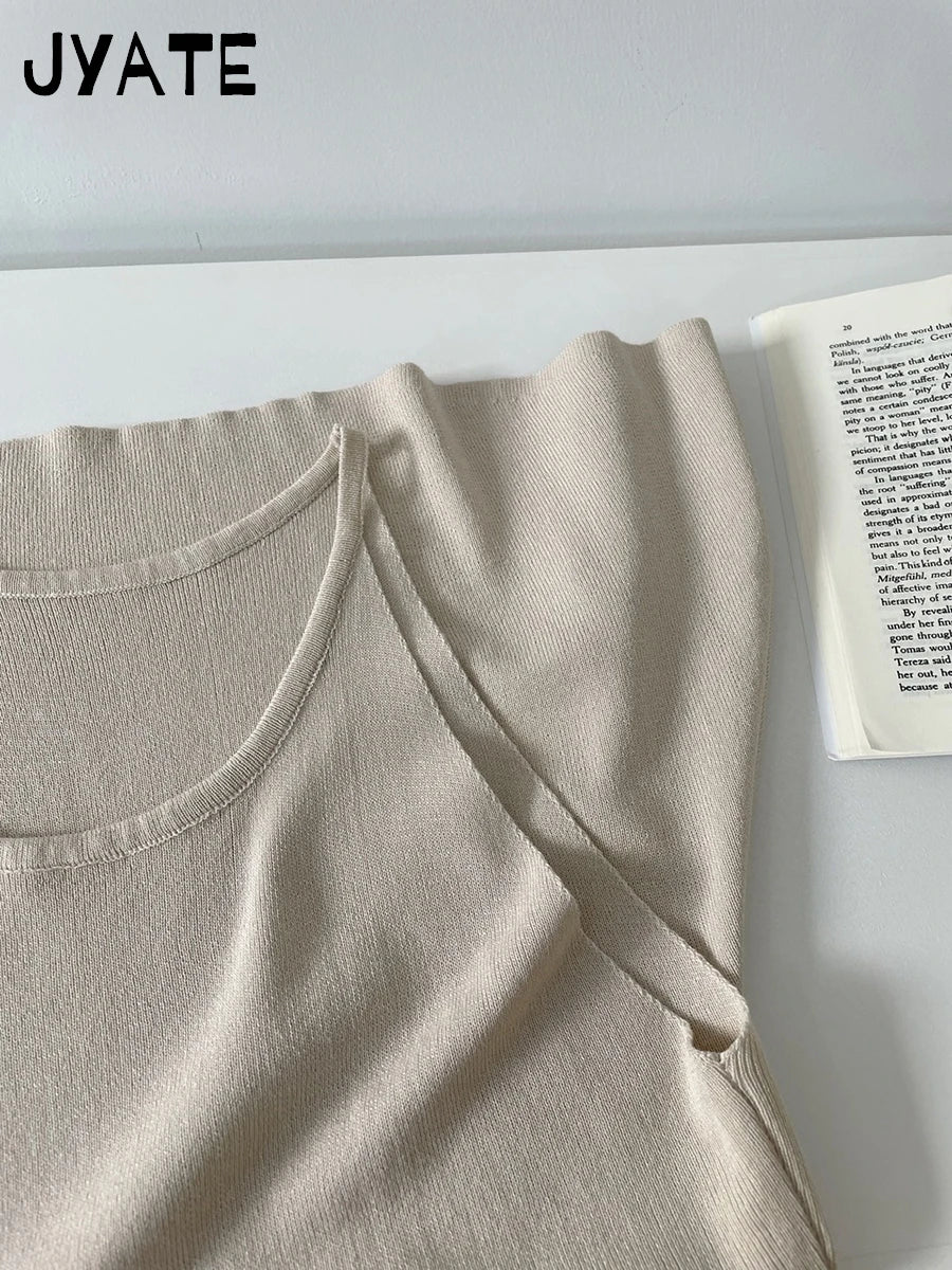 Sweet Apricot Cotton Knitted Tank Tops Women Summer New Casual Simple O-neck Sleeveless Vests Basic Cute Vintage Camisole Y2K