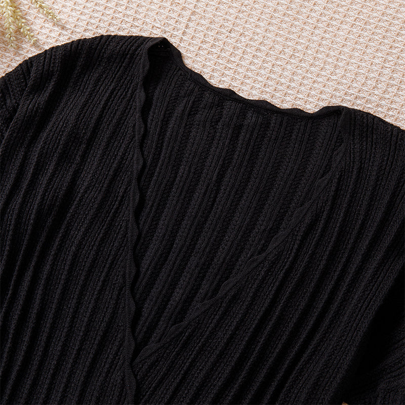 Women V-neck slim long sleeve knit dress black