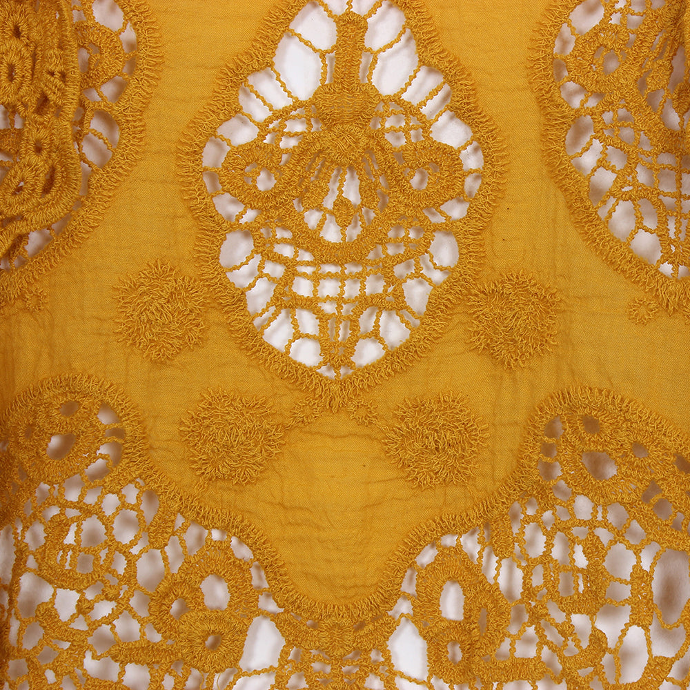 Hippie Froral Patch Crochet Cover Up Top Dark yellow