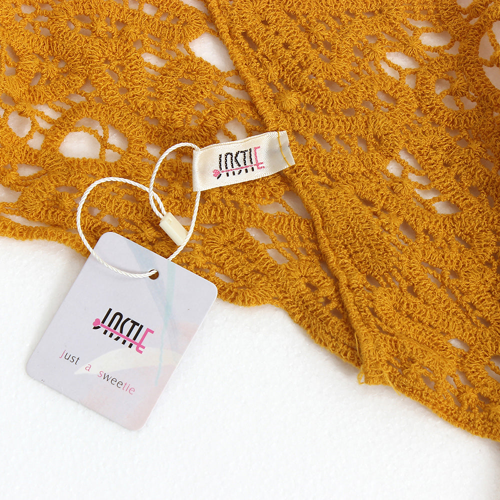 Hippie Froral Patch Crochet Cover Up Top Dark yellow