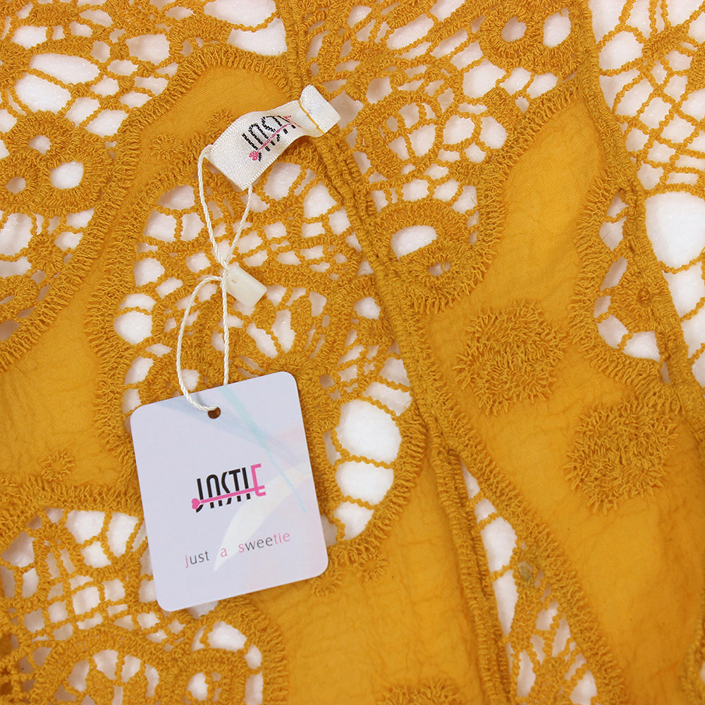 Hippie Froral Patch Crochet Cover Up Top Dark yellow