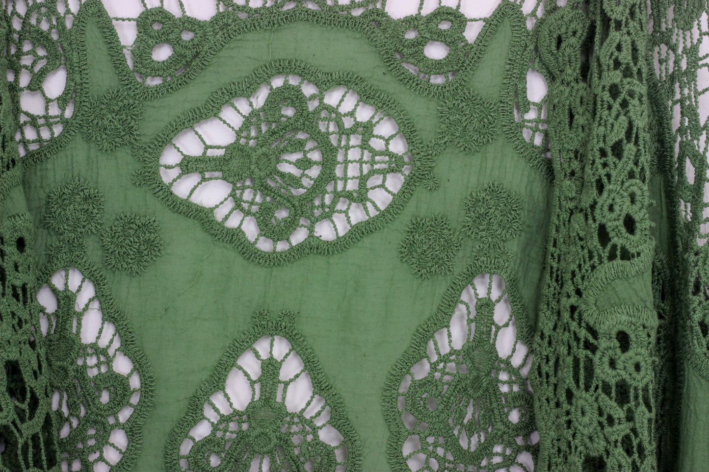 Hippie Froral Patch Crochet Cover Up Top Green