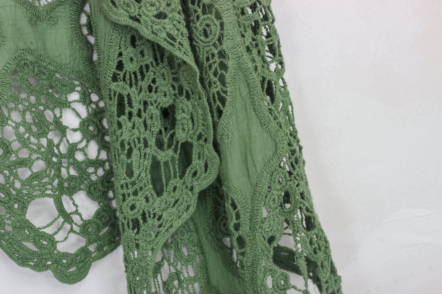 Hippie Froral Patch Crochet Cover Up Top Green