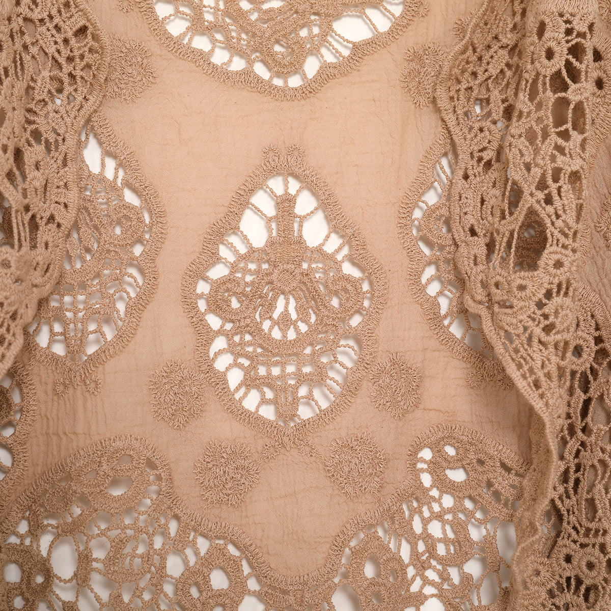 Hippie Froral Patch Crochet Cover Up Top Warm Taupe