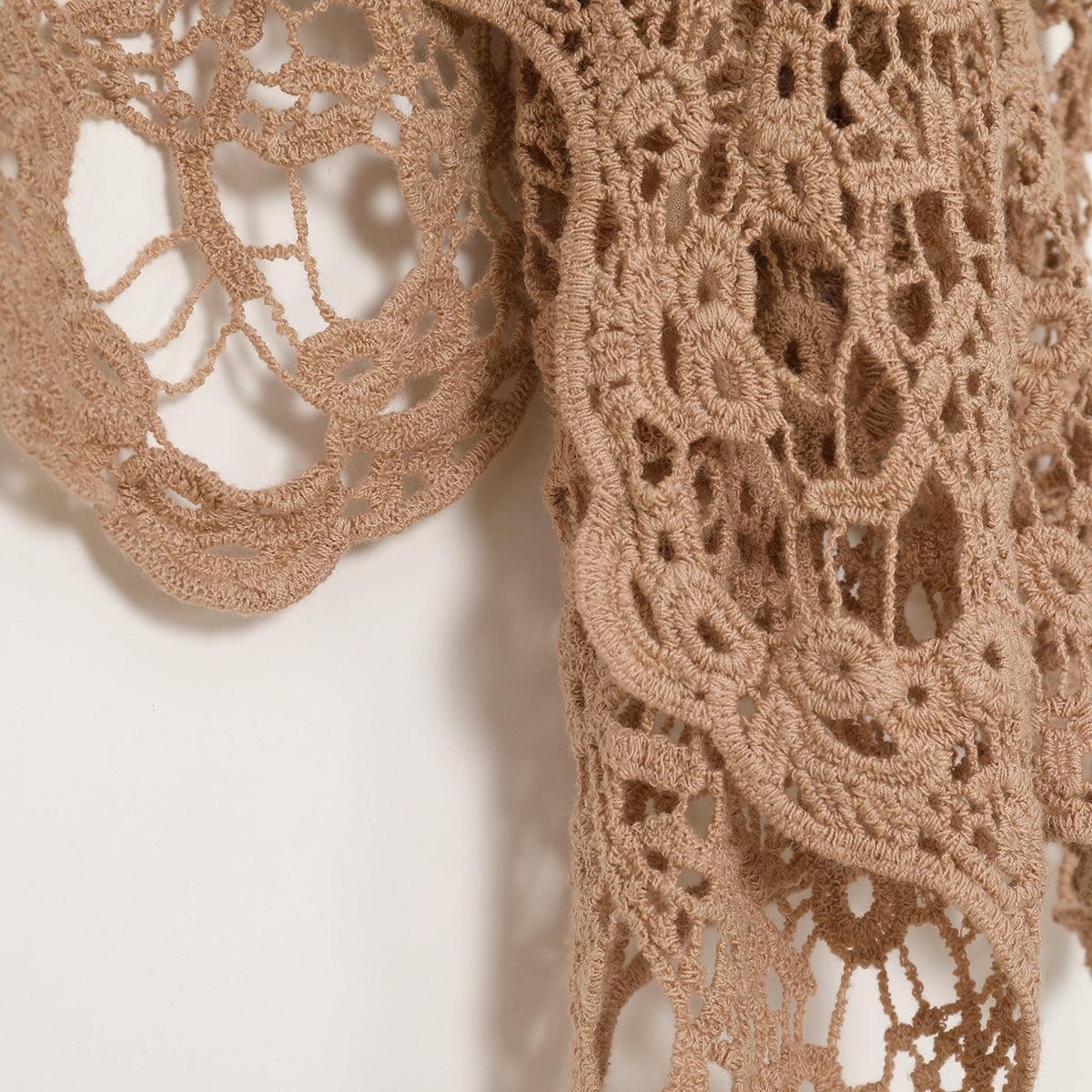 Hippie Froral Patch Crochet Cover Up Top Warm Taupe