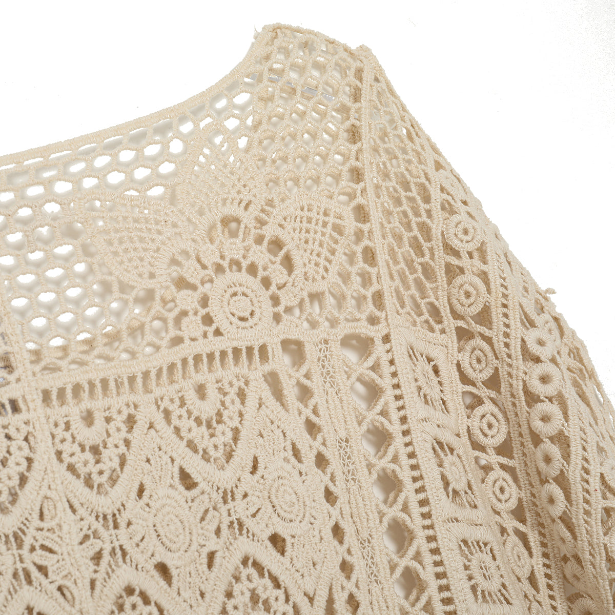 T-shirt au crochet crème style bohème hippie