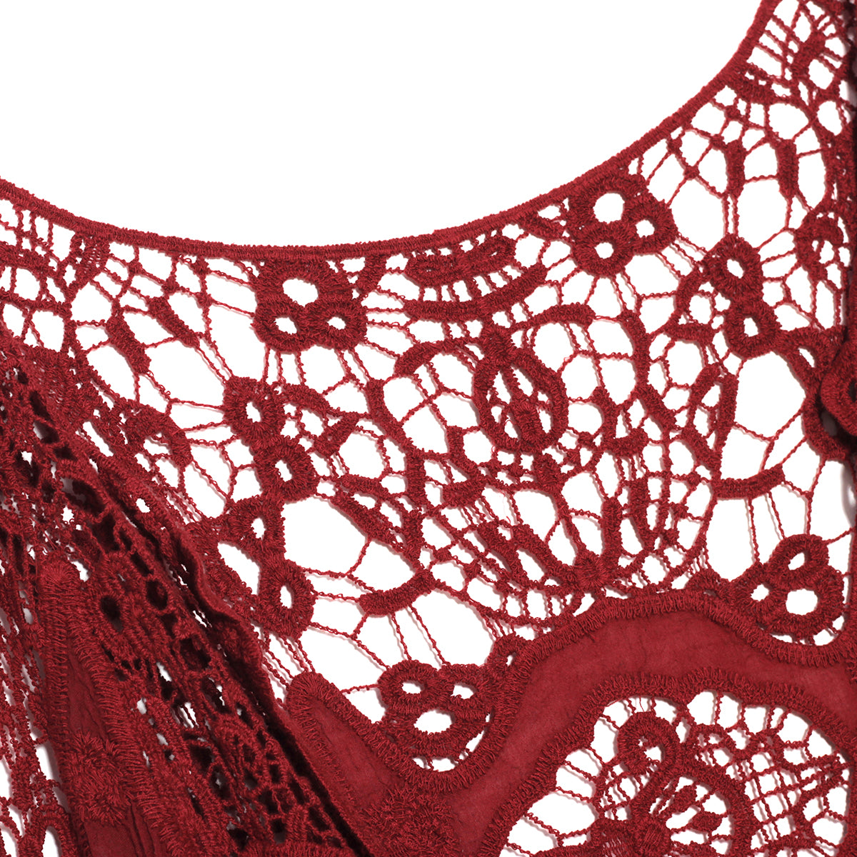 Hippie Froral Patch Crochet Cover Up Top wine red