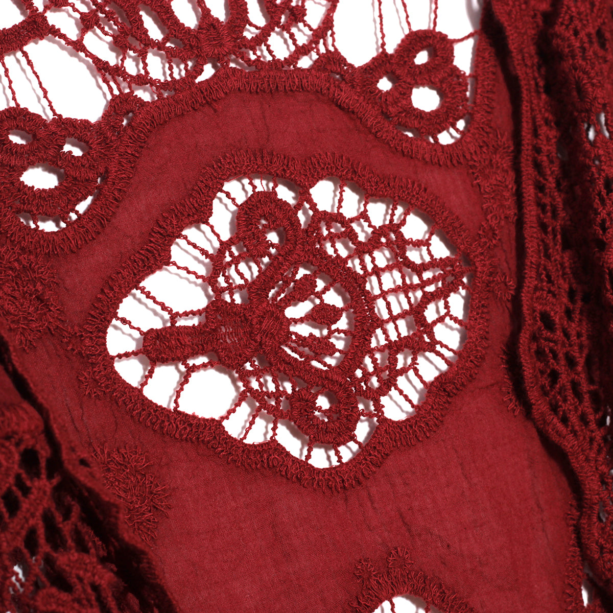 Hippie Froral Patch Crochet Cover Up Top wine red
