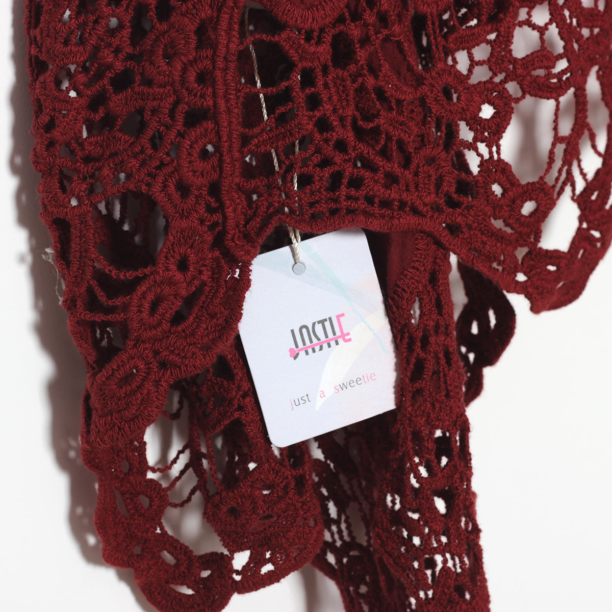 Hippie Froral Patch Crochet Cover Up Top wine red
