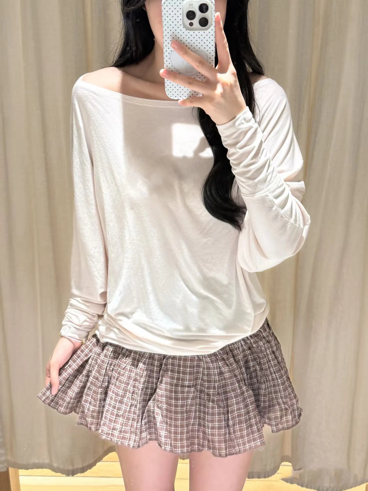 Sweet Light Pink Long Batwing Sleeve T-shirts