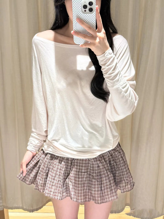 Sweet Light Pink Long Batwing Sleeve T-shirts