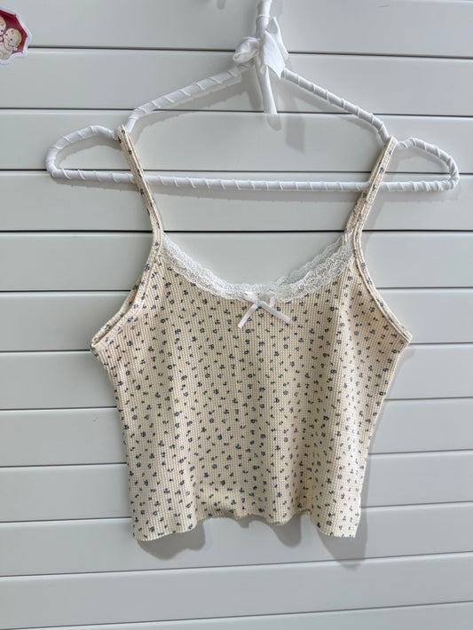 JASTIE Blue Print Crop Floral Tank Top