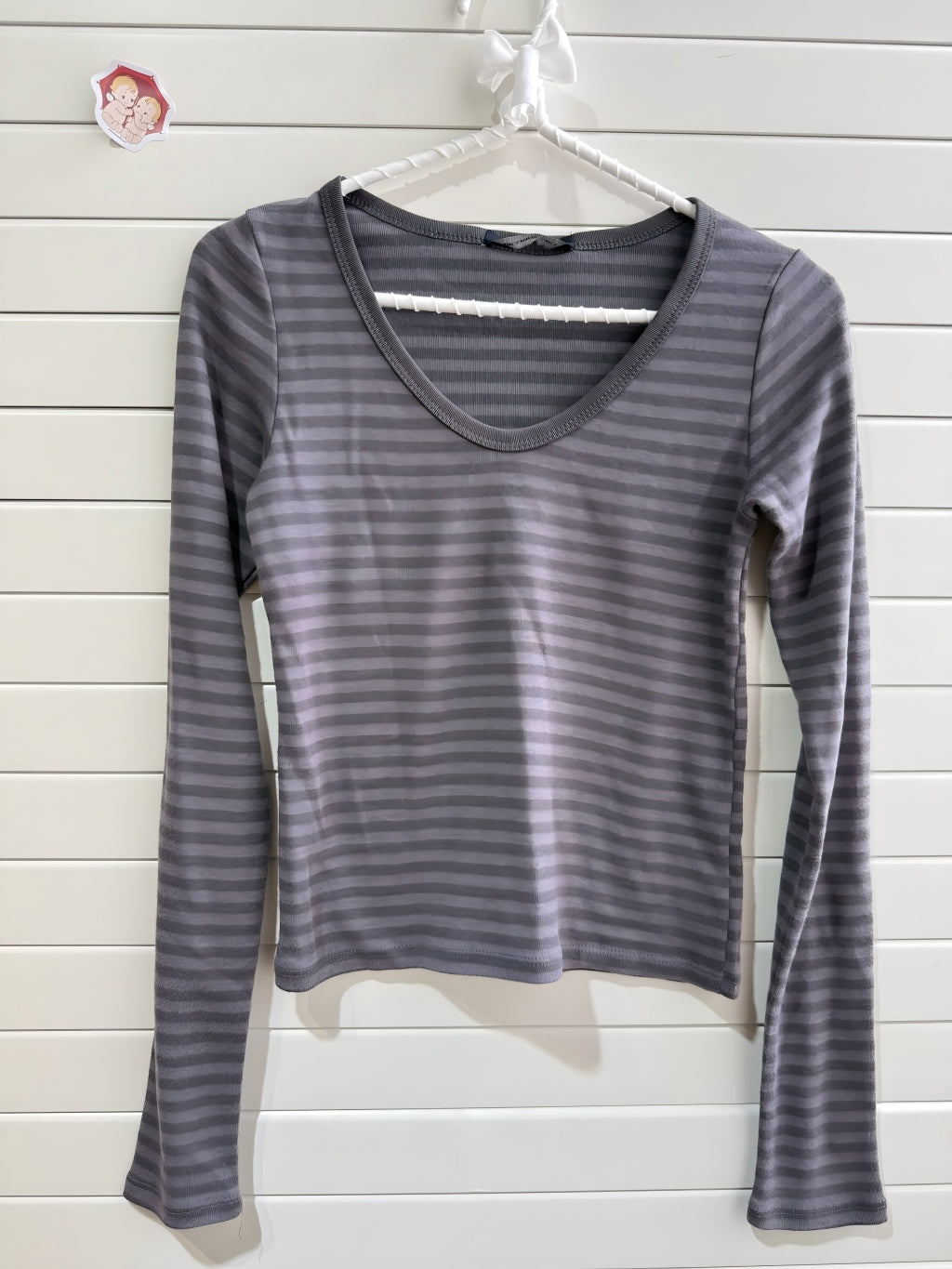 JASTIE Grey Striped Long Sleeve Top Women T Shirt