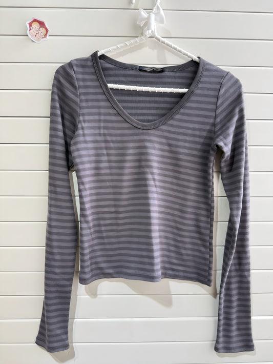 JASTIE Grey Striped Long Sleeve Top Women T Shirt