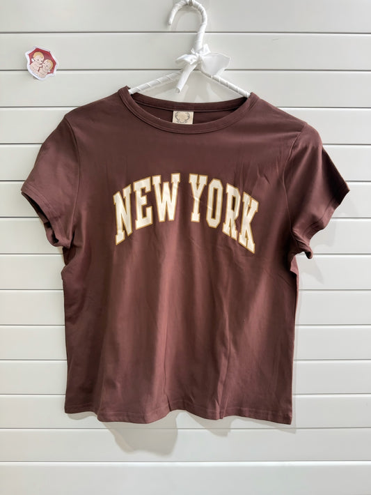 JASTIE Print NEW YORK Tee Graphic T Shirt Brown