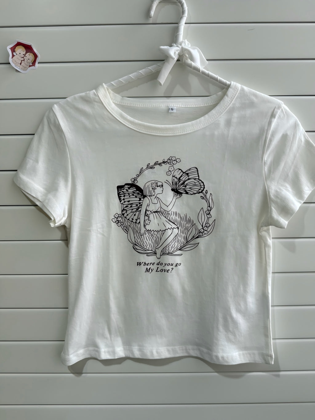 JASTIE White Fairy Baby Print Tee Tops
