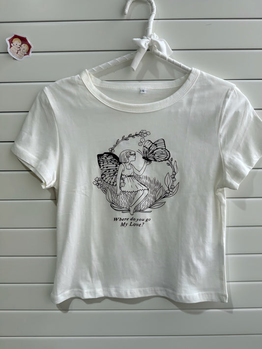 JASTIE White Fairy Baby Print Tee Tops
