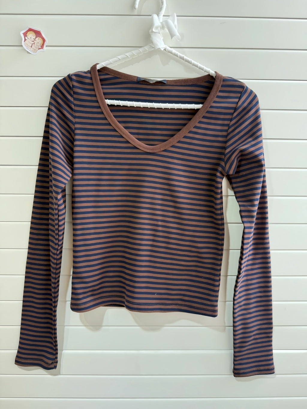 JASTIE Brown Striped Long Sleeve Top Women T Shirts