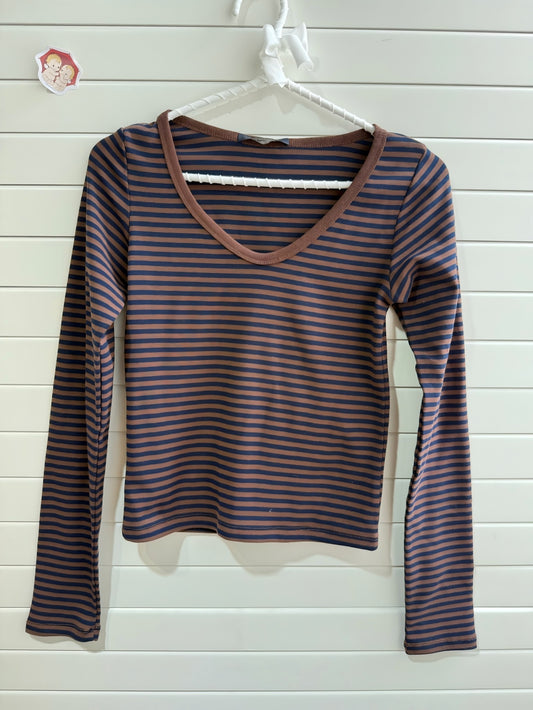 JASTIE Brown Striped Long Sleeve Top Women T Shirts