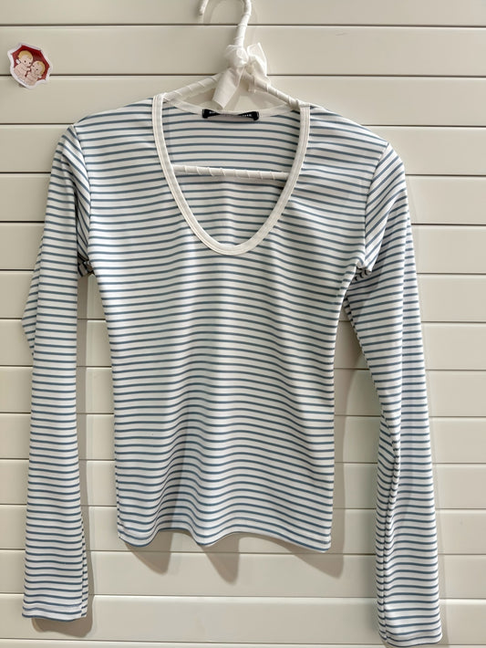 JASTIE White Blue Striped Long Sleeve Top Women T Shirts