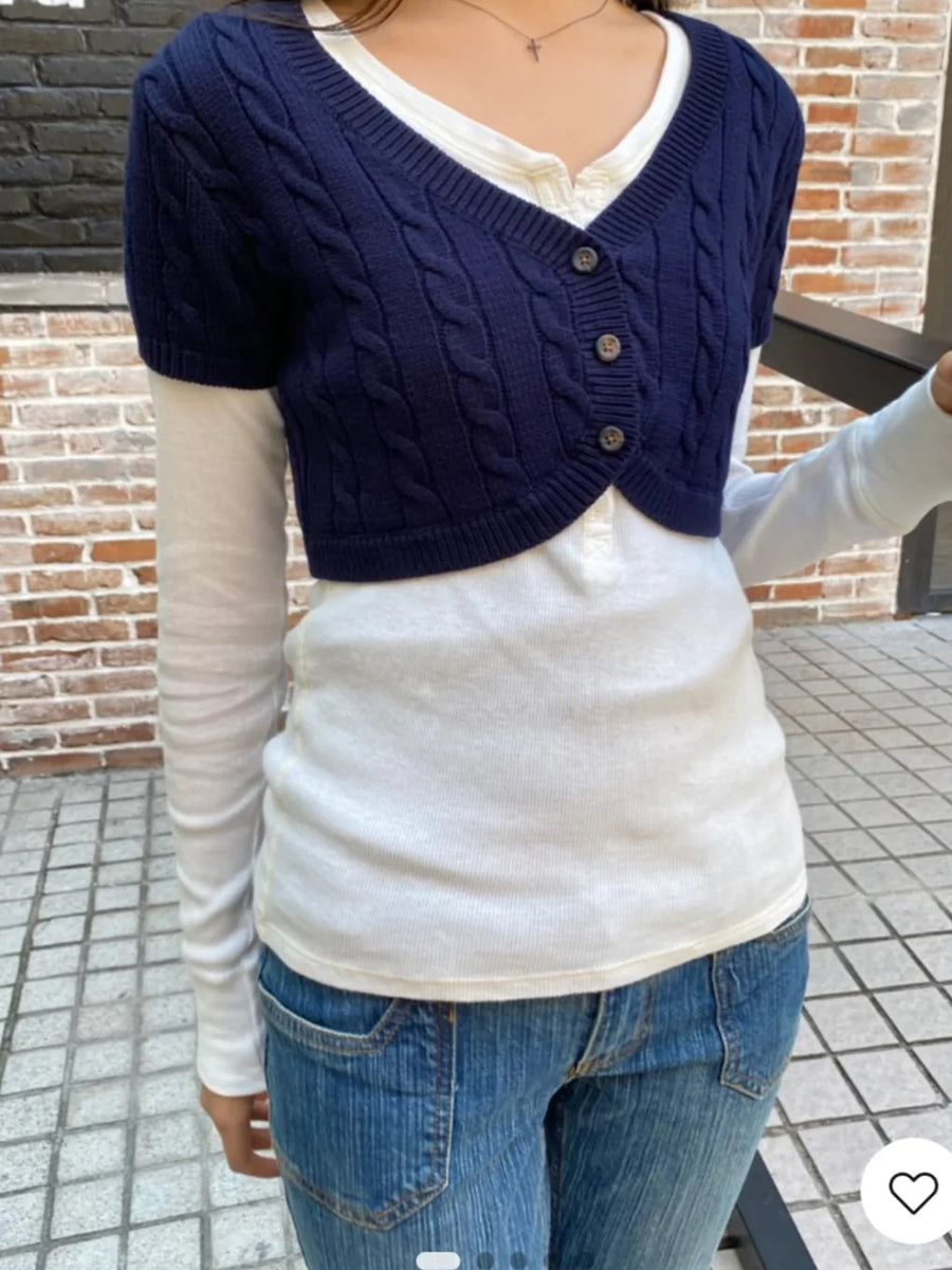 Twist Flower Short Sleeve Knitted Cropped Cardigan
