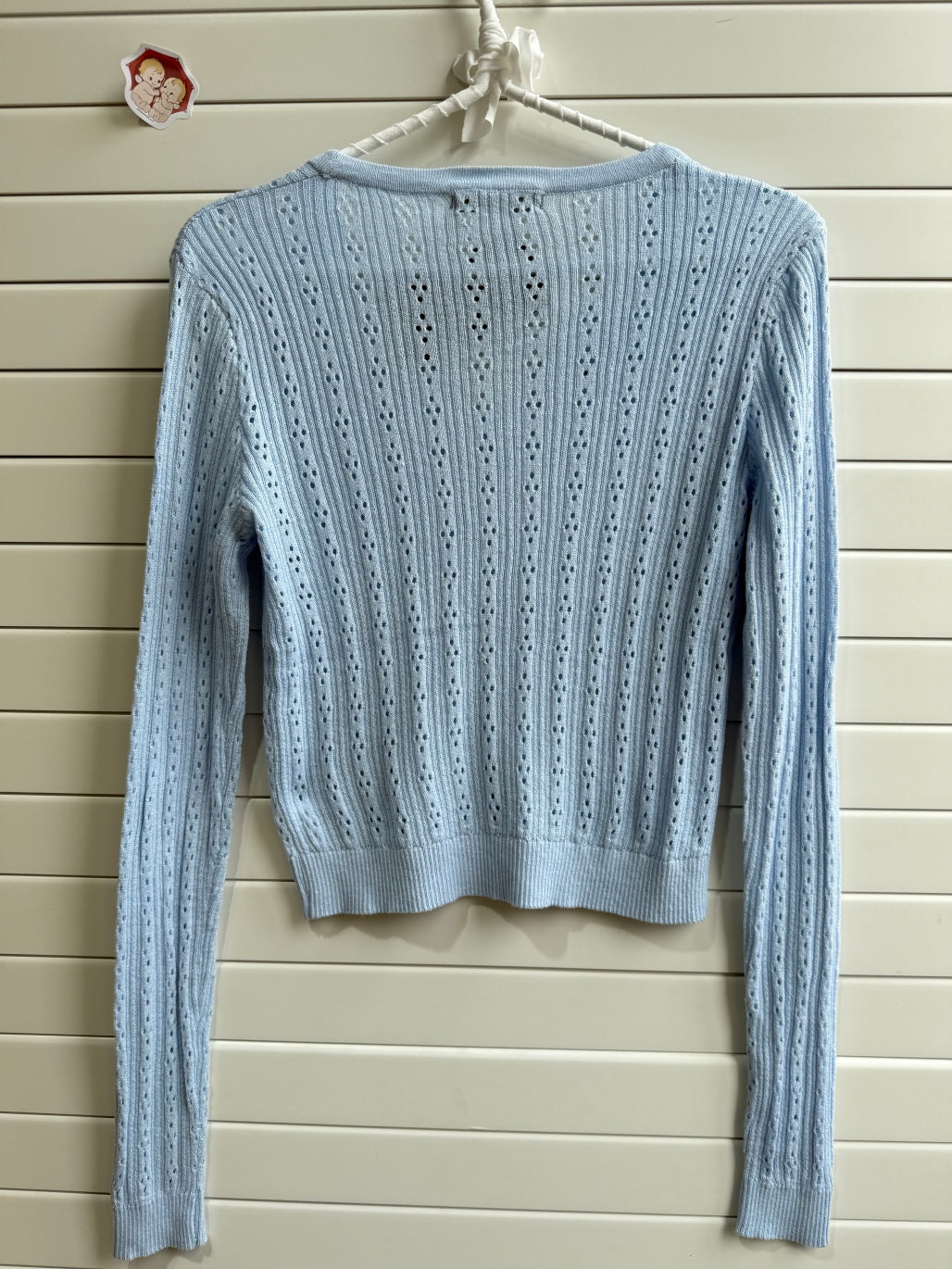 JASTIE SUPER THIN EYELET KNIT BUTTON UP CARDIGAN SWEATER-Blue