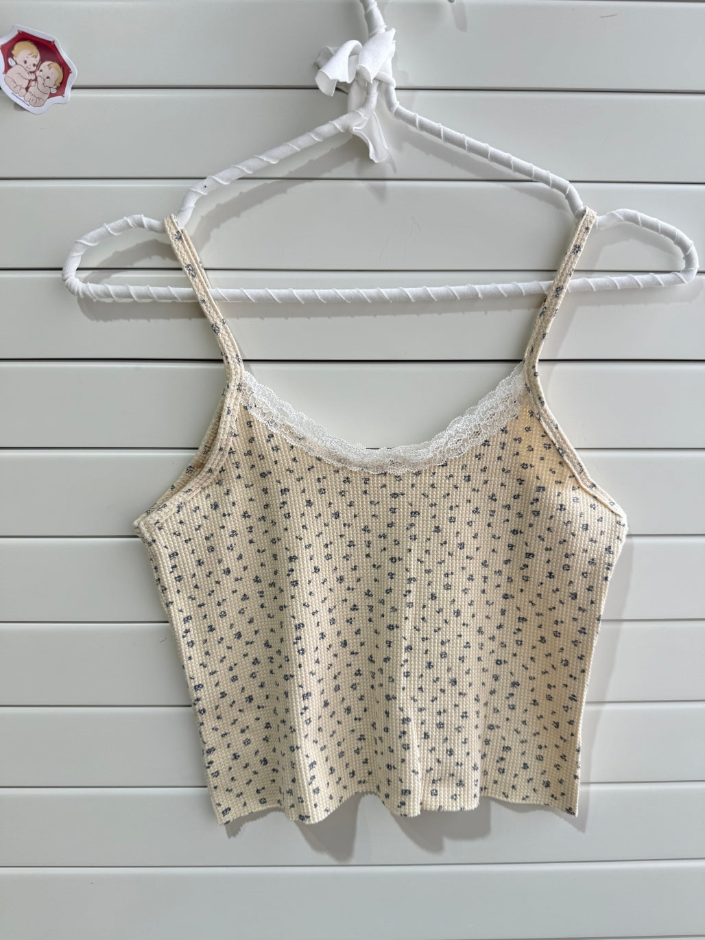 JASTIE Blue Print Crop Floral Tank Top