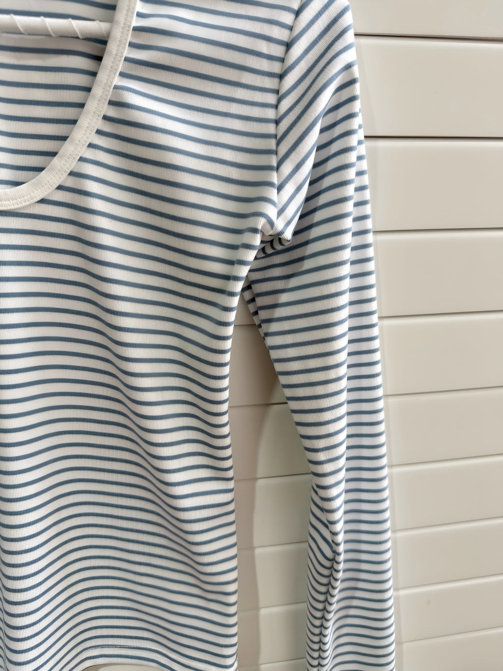 JASTIE White Blue Striped Long Sleeve Top Women T Shirts