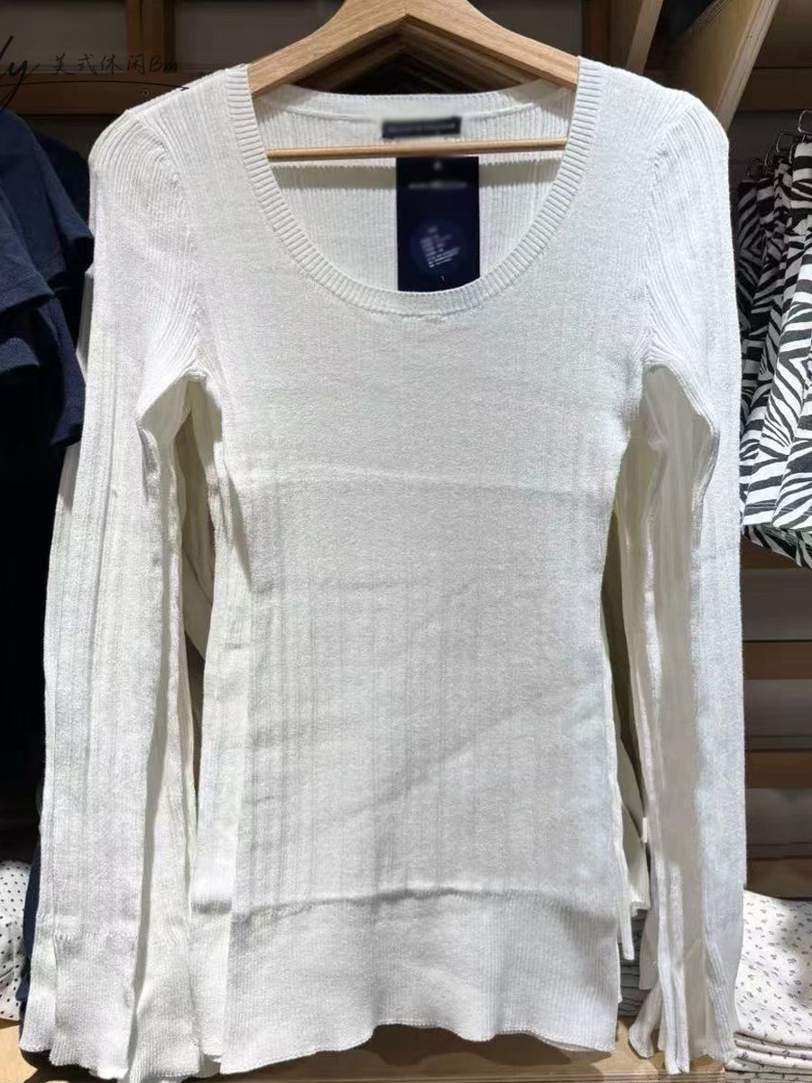 Pink Knit Slim Long Sleeve Tees Women Autumn New Fashion U-neck Cotton Soft T-shirt Cute Preppy Style Casual T Shirt Y2K Top